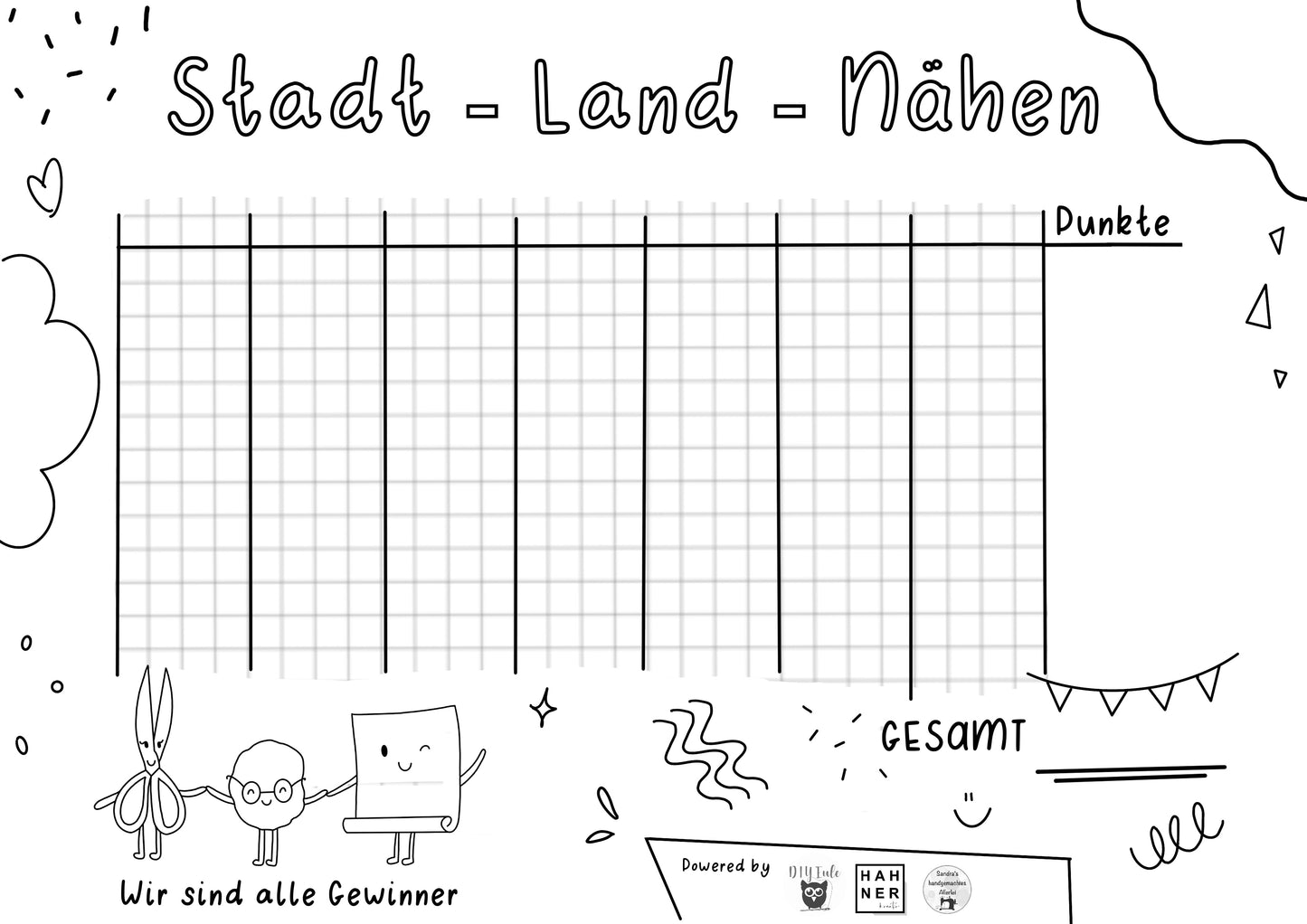 Stadt-Land-Nähen Vordruck